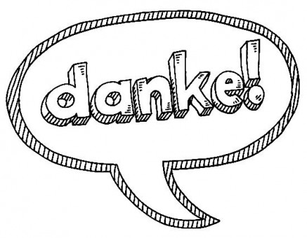 Hand-drawn vector drawing of a Danke! (Thank You!) German Text Speech Bubble. Black-and-White sketch on a transparent background (.eps-file). Included files are EPS (v10) and Hi-Res JPG.